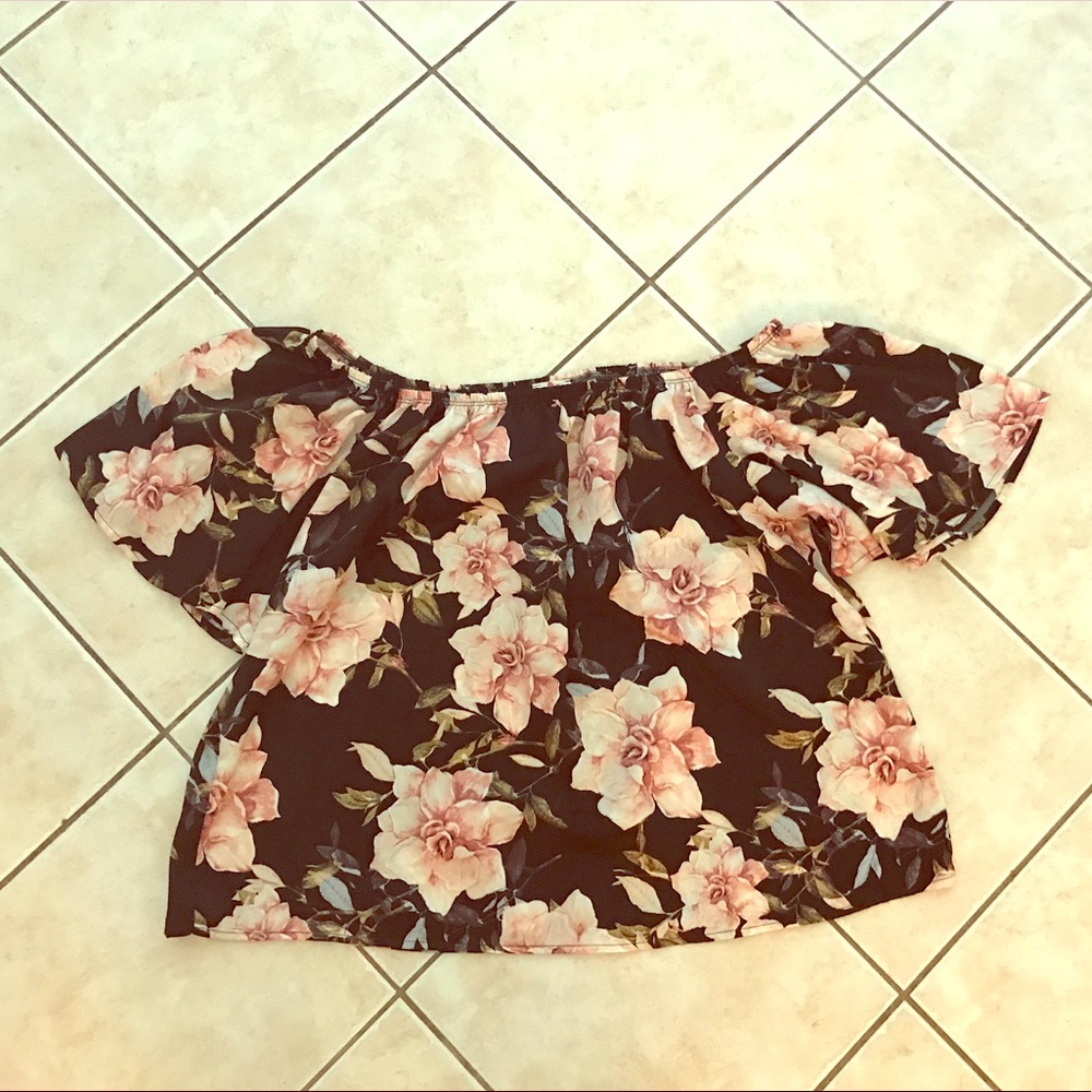 Forever21 Plus Black Floral Off The Shoulder Top