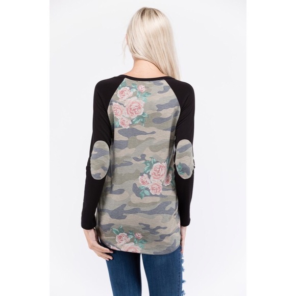 French terry camo print long sleeve top - Picture 2 of 2