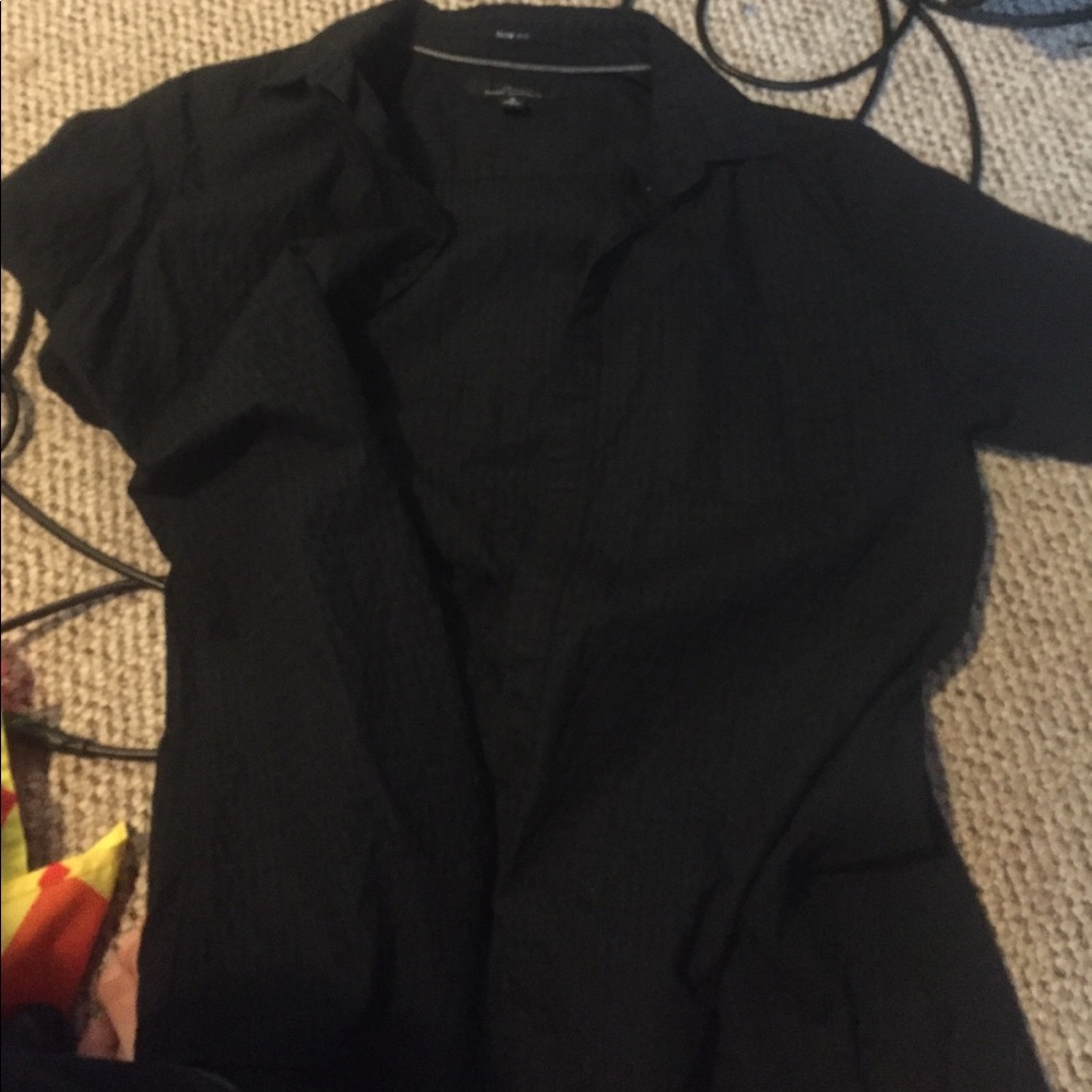 Black slim fit textured button up