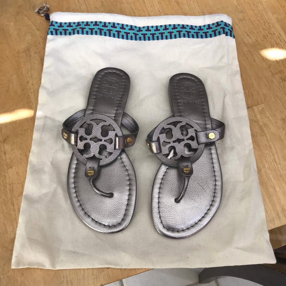 Tori Burch pewter Miller sandals