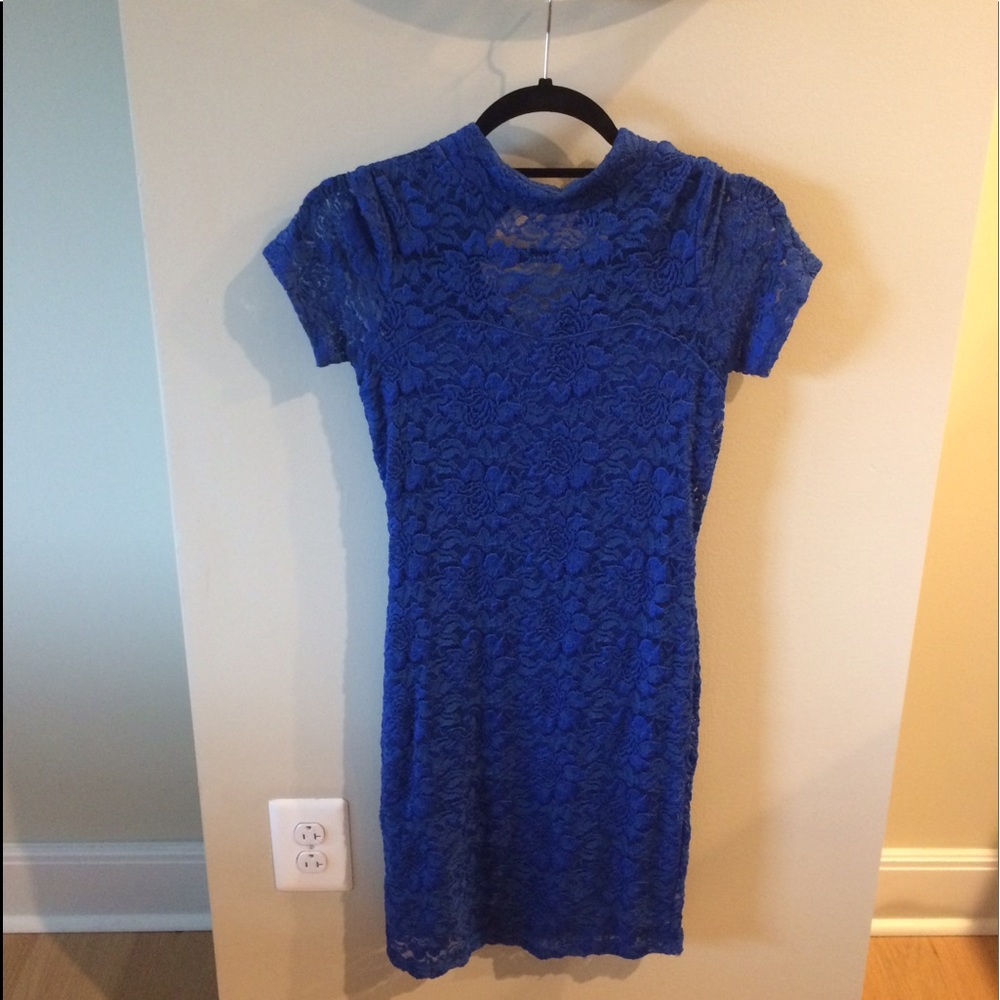 Royal blue lace cap sleeve mini dress