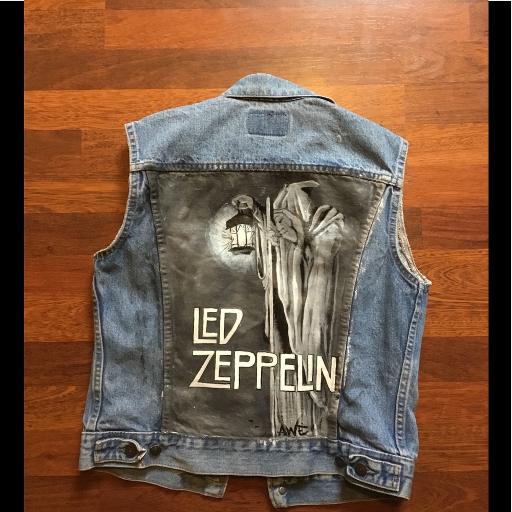 Mens Vintage Levi Vest LED ZEPPLIN hand painted!