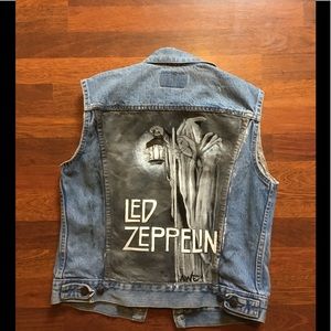 Mens Vintage Levi Vest LED ZEPPLIN hand painted!