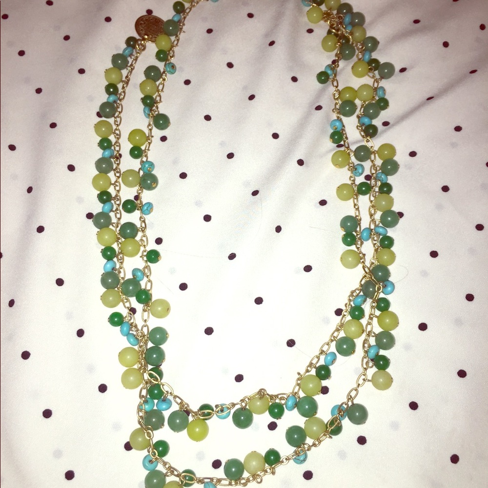 Stella & Dot necklace green glass beads  $15