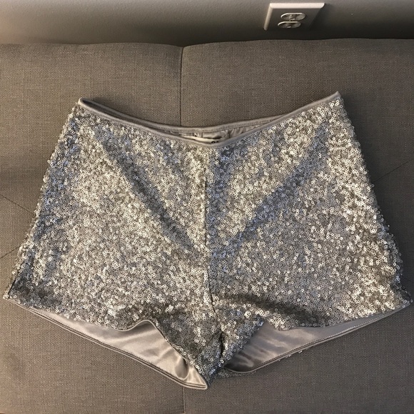 silver sequin high waisted shorts