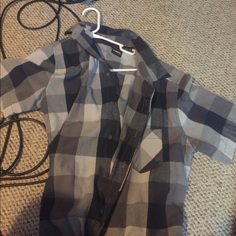 Grey and blue checkered button up