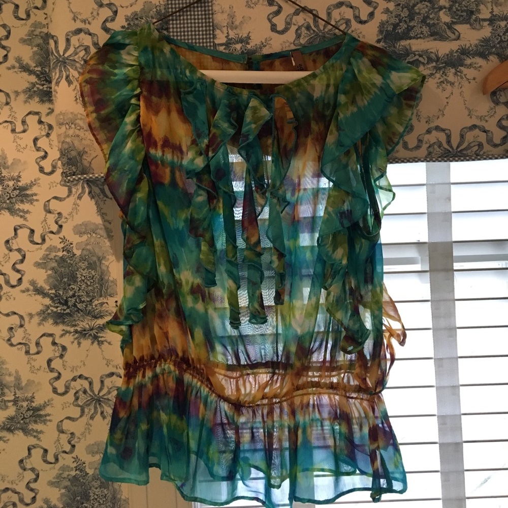 Sheer colorful blouse with ruffles