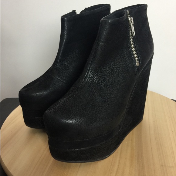 black platform wedge ankle boots