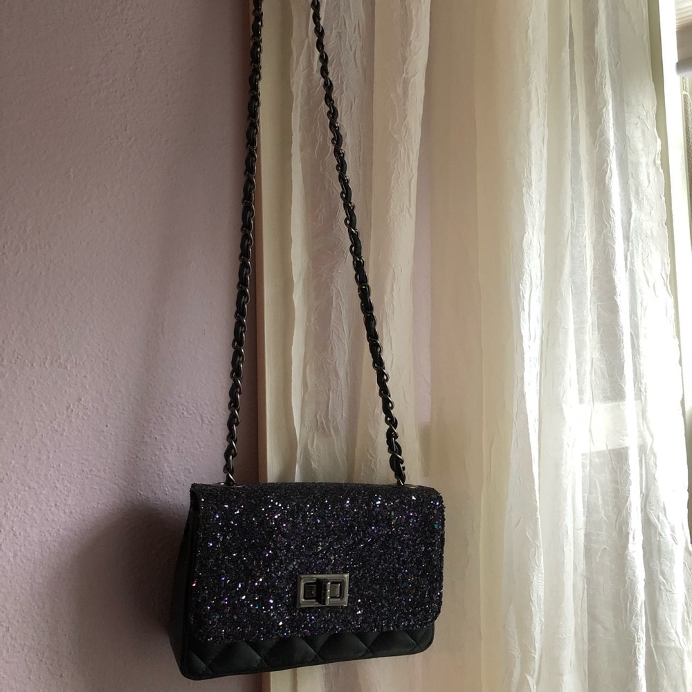 Sparkly black leather purse