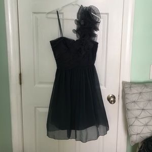 BCBG navy ruffled one shoulder dress