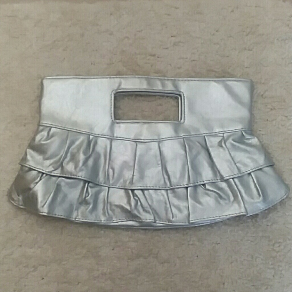 Soft Metallic Silver Ruffle Clutch