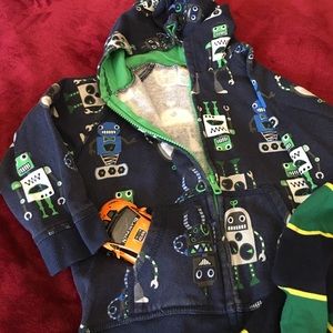 Hooded robot themed zip up sweatshirt