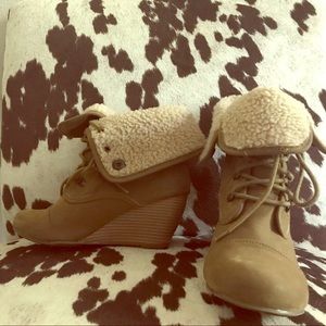 Fur lined wedge booties