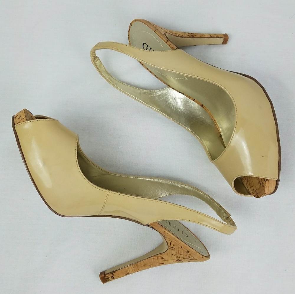 Guess tan sling back stilettos size 6