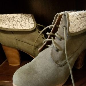 Olive suede booties