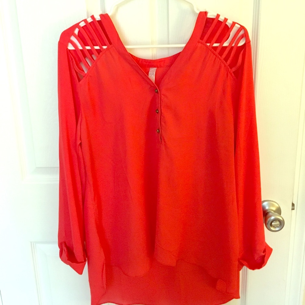 Red top with shoulder cut outs!