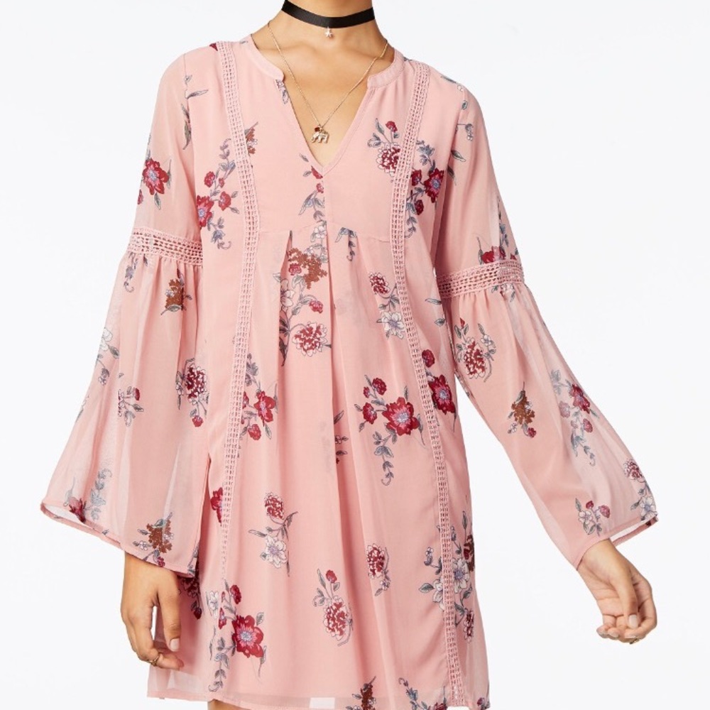 Printed crochet -trim shift dress