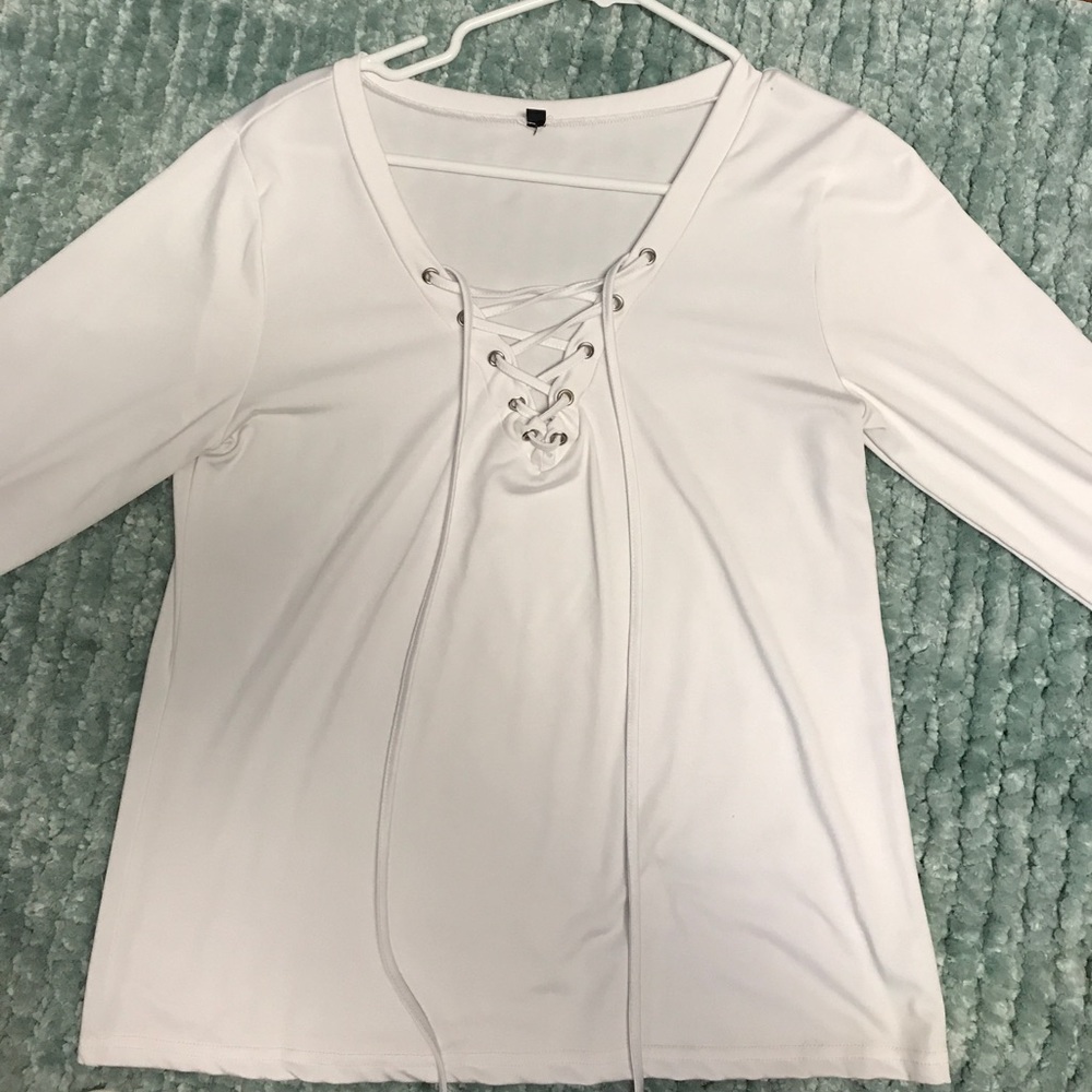 WHITE LACE UP LONG SLEEVE