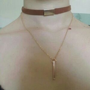 Geometric Statement Brown Velvet Choker.