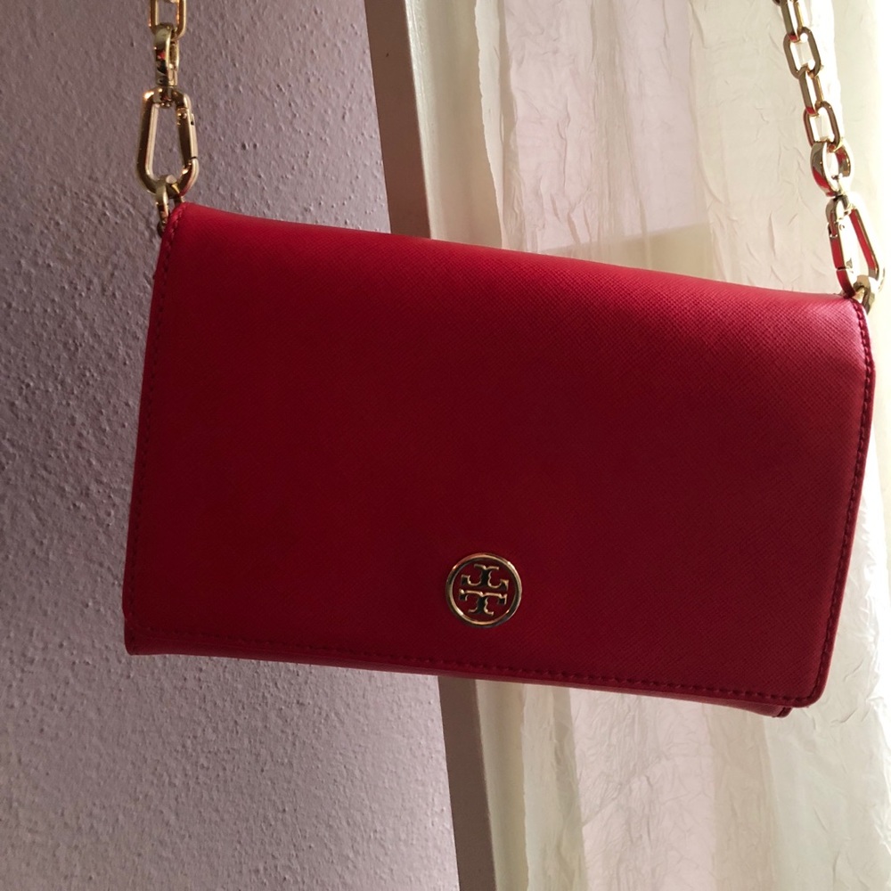 Tory Burch cross body leather wallet on a chain