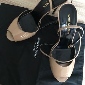 YSL Vitello Vernice Soft Nude Platform Sandals