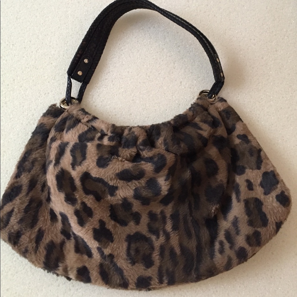 Auth Kate Spade leopard print faux fur hobo bag