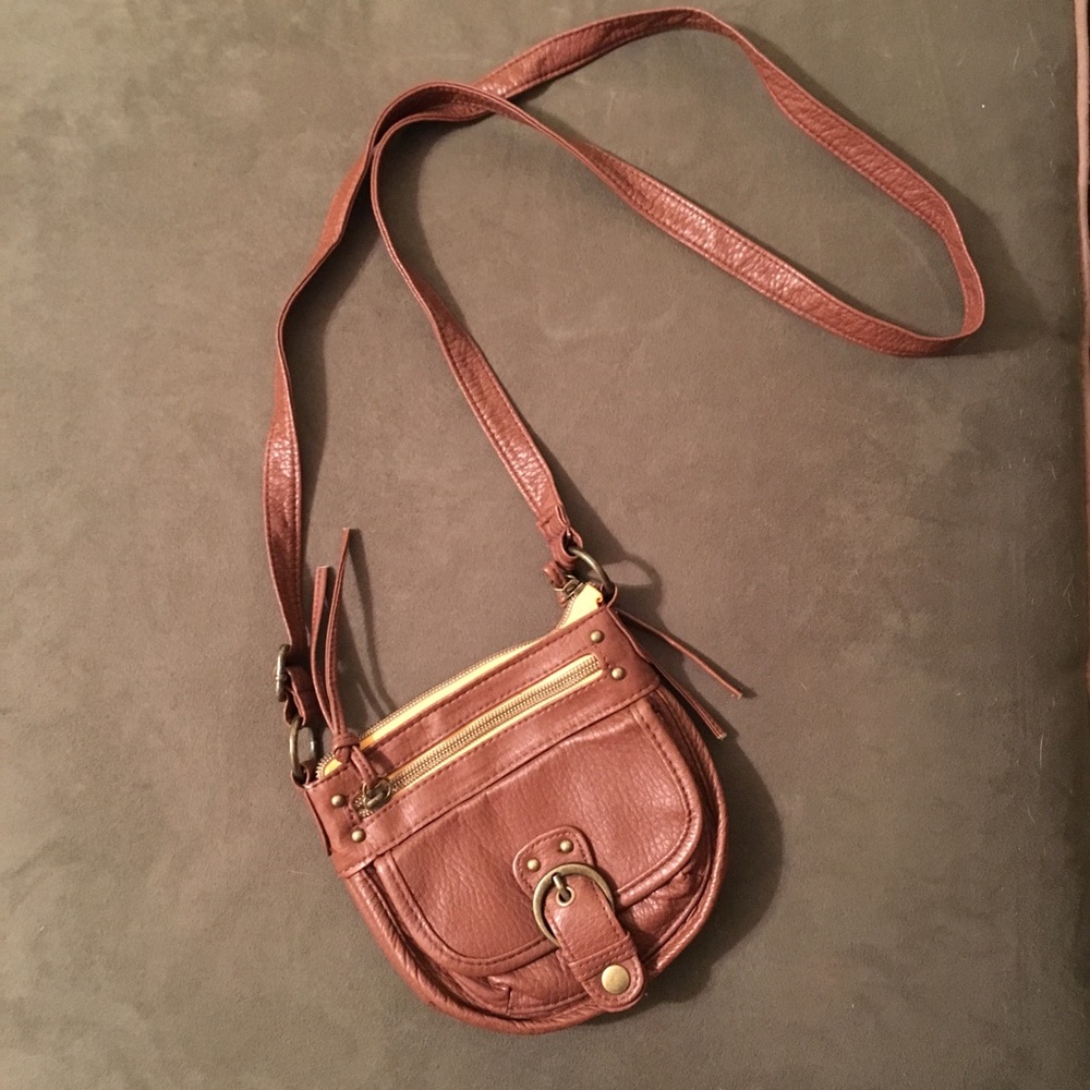 Brown faux leather crossbody bag