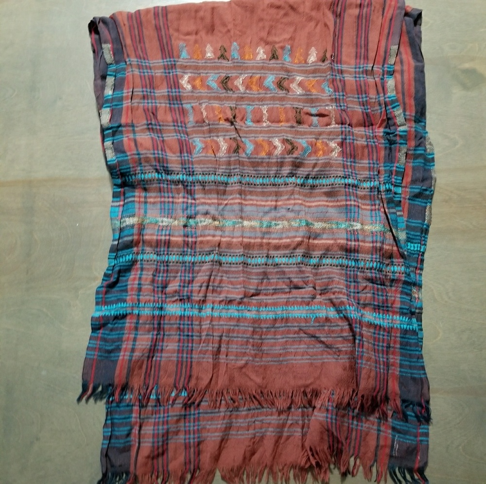 Lucky Brand rust and turquoise rectangle scarf