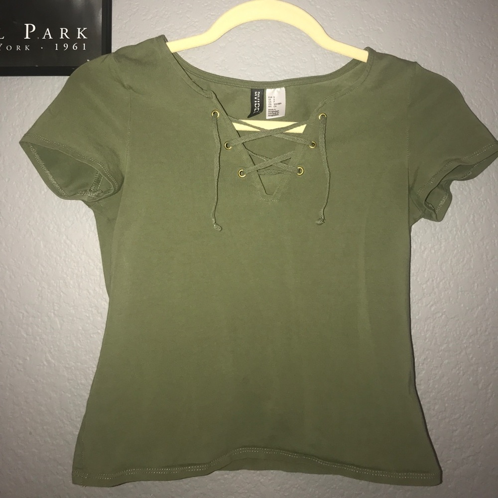 Army green lace up crop top