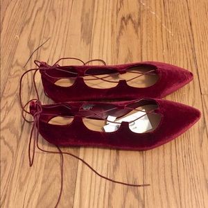 Red Velvet Flats with Ankle Tie