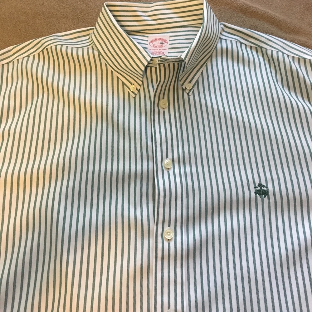 Brooks Brothers Green striped dress shirt