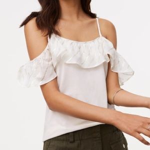 Shimmer stripe cold shoulder tank