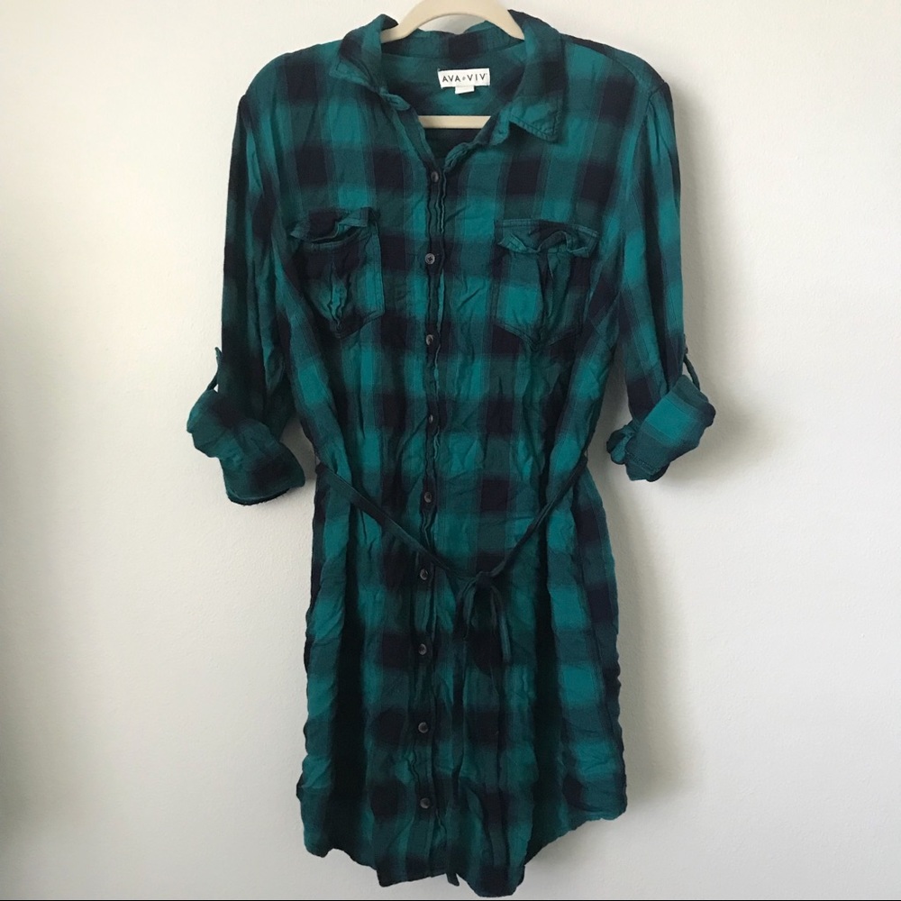 Ava & Viv Plaid Shirtdress