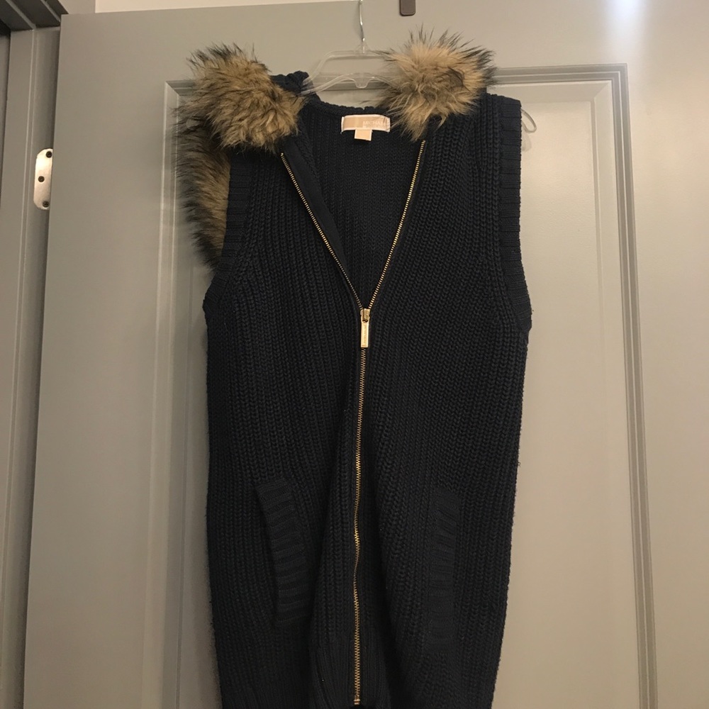 Michael Kors faux fur hood sleeveless sweater vest