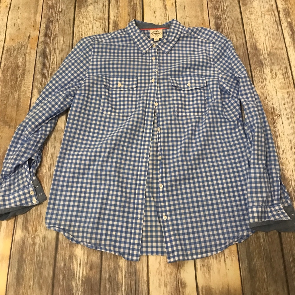 Blue and white button down shirt