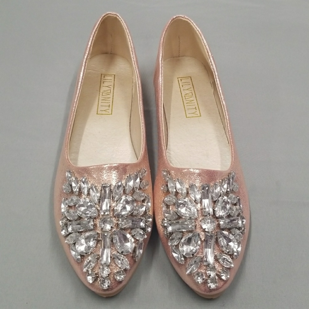 Rose Gold and Crystal Slip On Shoes NWOT