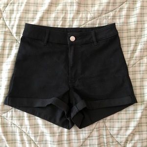 High waisted black jean shorts