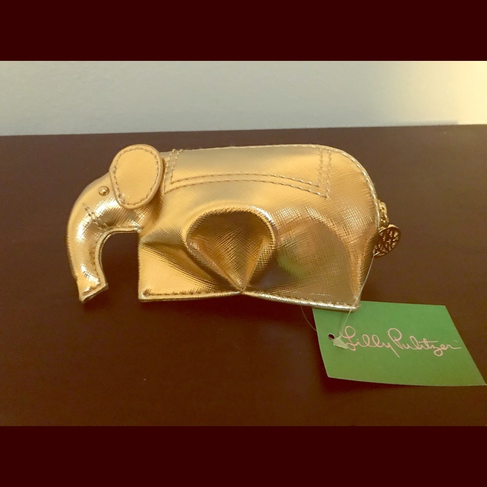 NWT Lilly Pulitzer Ellie elephant coin purse gold