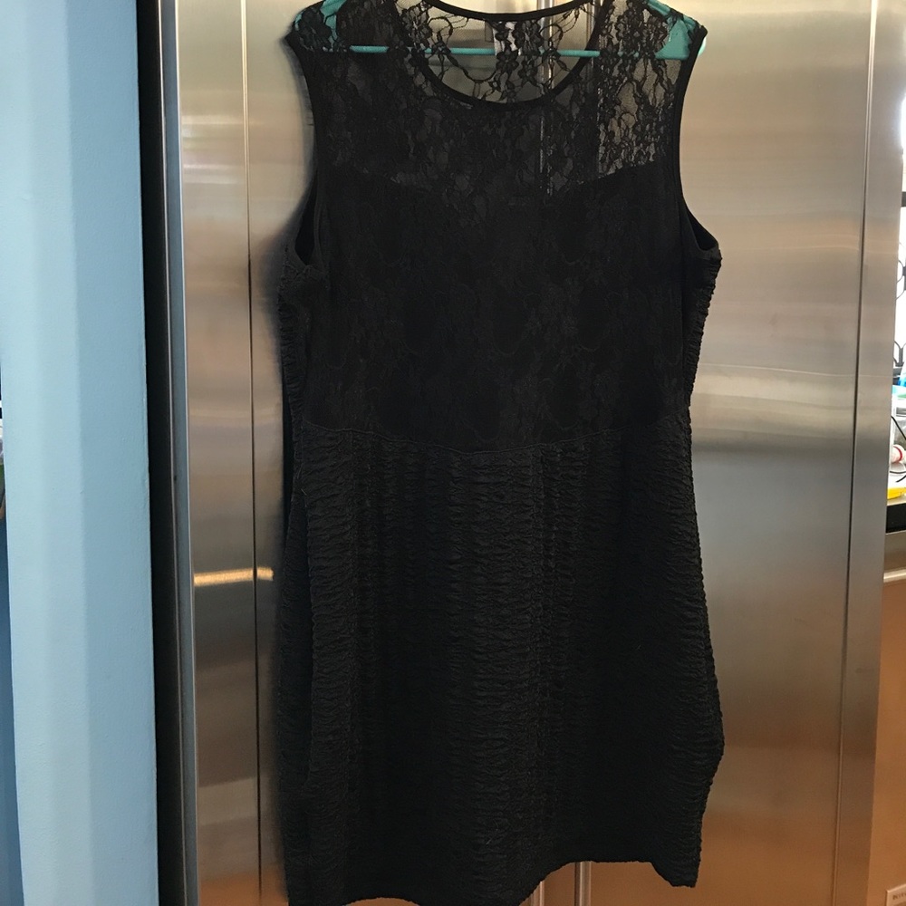 Sexy Black Lace Illusion Neck Dress by Dots- 2X