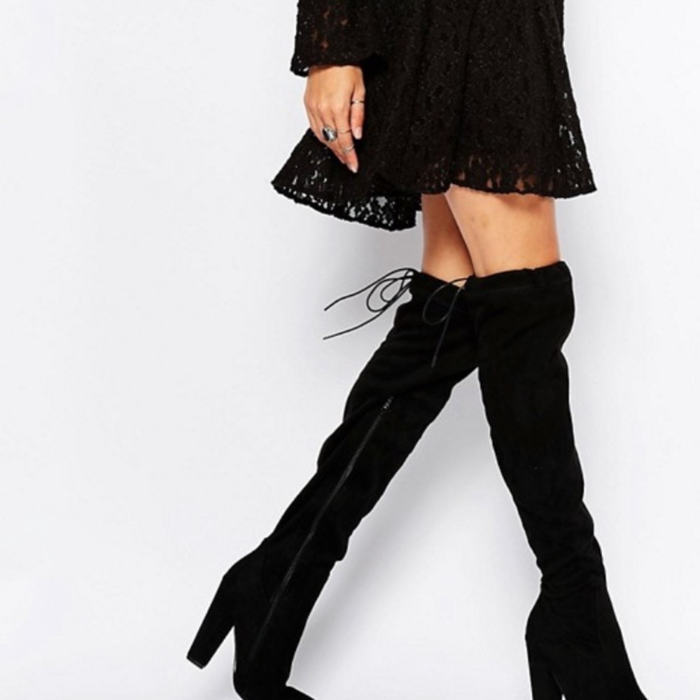 Black thigh high heel boots