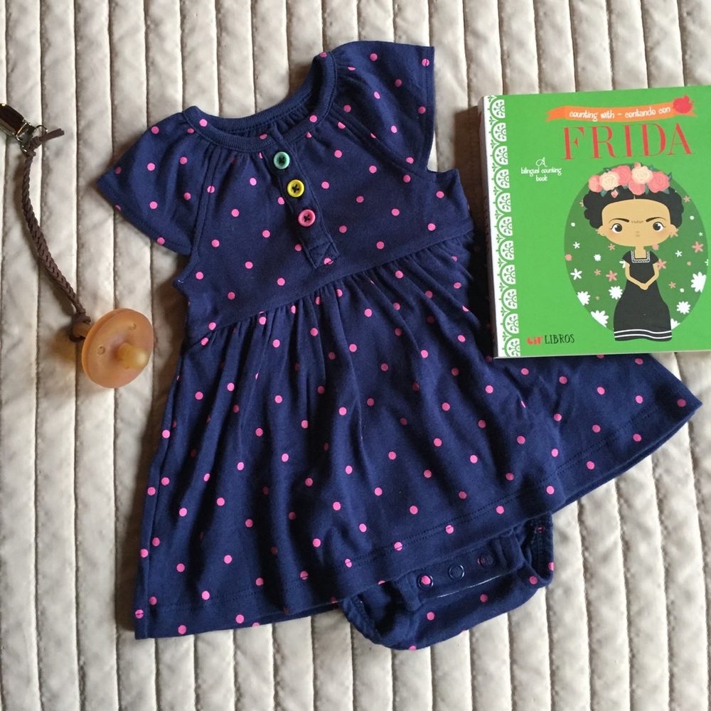 NWOT Carter's navy polka dot infant dress onesie