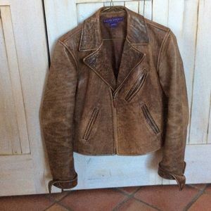 DISTRESSED LEATHER FITTED JACKET