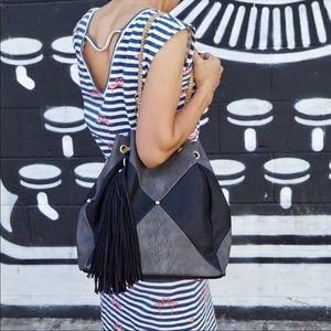 Patchwork black backpack purse.