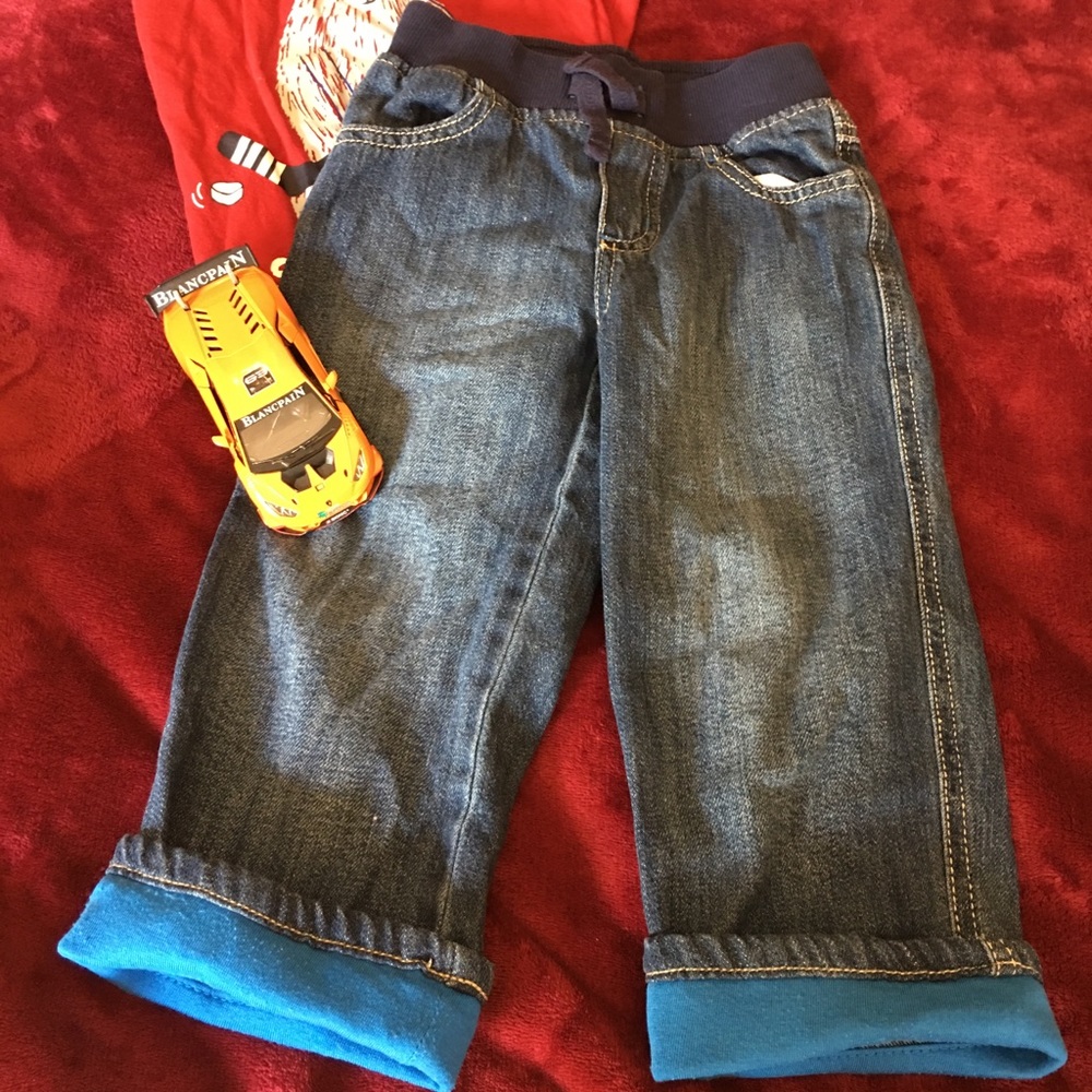 Blue jeans with roll up blue cuff