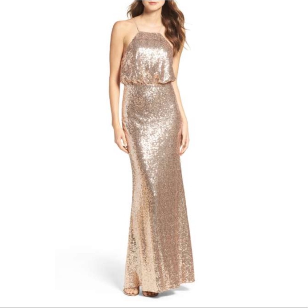 Lulus Strappy Sequin Blouson Gown