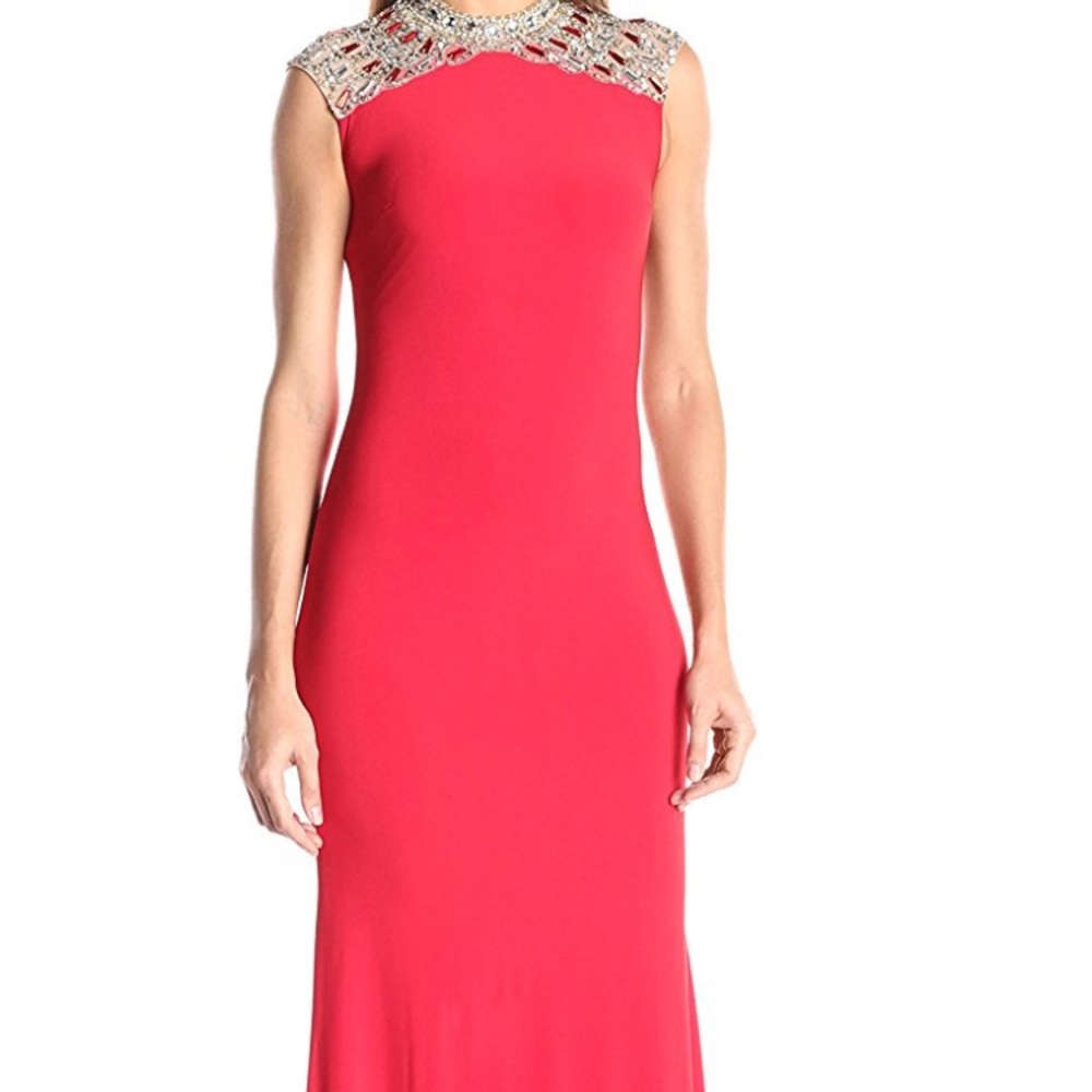 Betsy and Adam long red evening gown