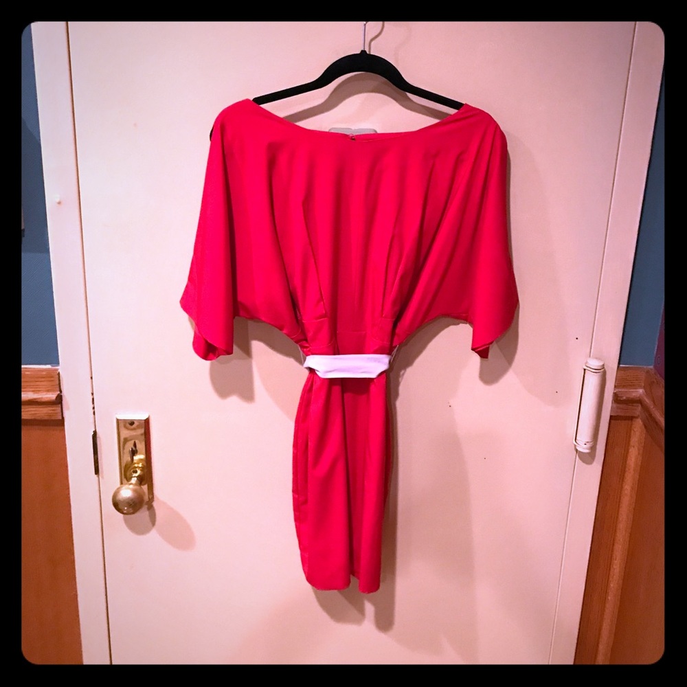 Wide neck with cut out sleeves red mini dress