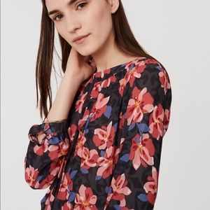 LOFT Hibiscus Shirred Blouse XS