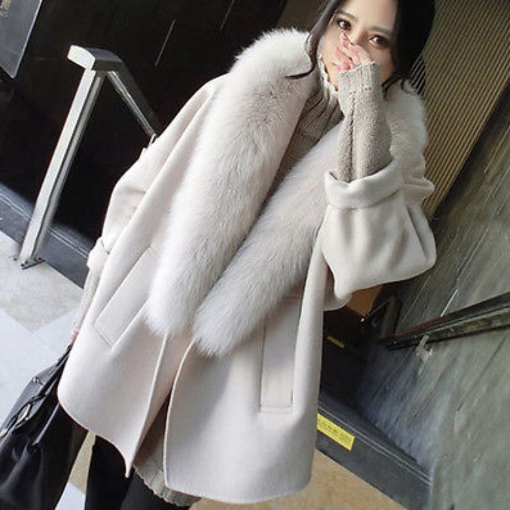Coat w/ Detachable Faux Fur Stole