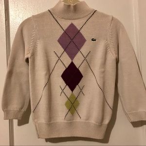 Lacoste Cream Mock Neck Argyle Sweater Size Small